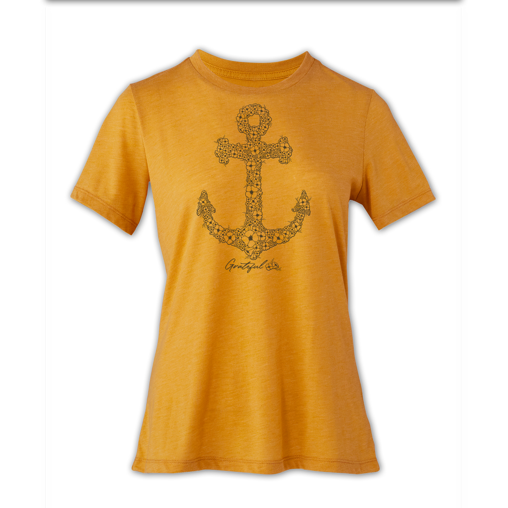 Ladies Grateful California Poppy Anchor Relaxed Fit Crew