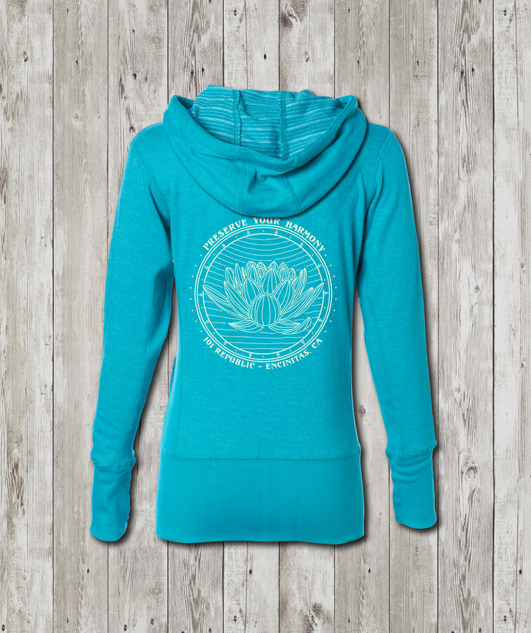 Ladies Preserve Your Harmony Lotus Baja Zip Hoodie
