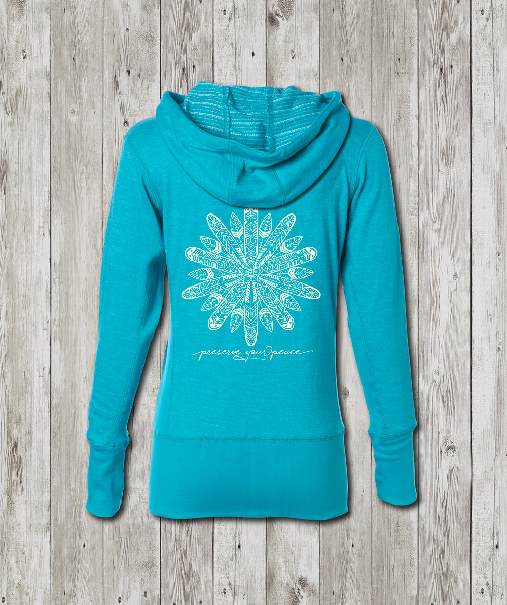 Ladies Preserve Your Peace Surf Flower Baja Zip Hooded Sweatshirt