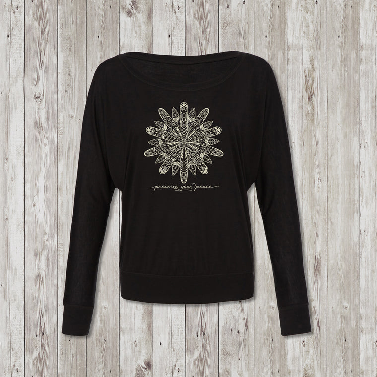 Ladies Preserve Your Peace Surf Flower Flowy Long Sleeve Tee