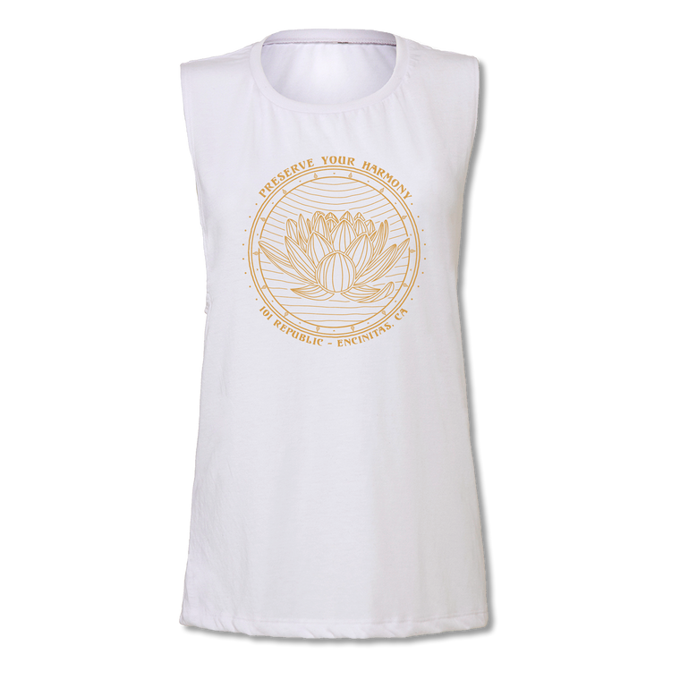 Ladies Preserve Your Harmony Lotus Yoga Muscle Tee