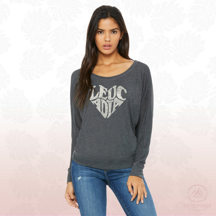 Ladies Leucadia Heart Flowy Off Shoulder Tee